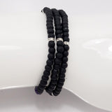 Black Silver Beaded Triple Wrap Bracelet