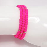 Hot Pink Rose Gold Beaded Triple Wrap Bracelet