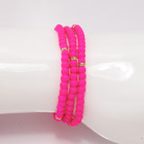 Hot Pink Gold Beaded Triple Wrap Bracelet
