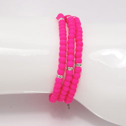 Hot Pink Silver Beaded Triple Wrap Bracelet