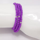 Purple Silver Beaded Triple Wrap Bracelet