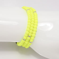 Neon Yellow Silver Beaded Triple Wrap Bracelet