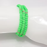 Neon Green Rose Gold Beaded Triple Wrap Bracelet