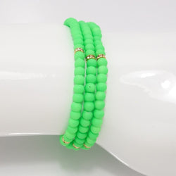 Neon Green Gold Beaded Triple Wrap Bracelet