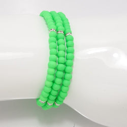 Neon Green Silver Beaded Triple Wrap Bracelet