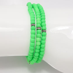 Neon Green Black Beaded Triple Wrap Bracelet