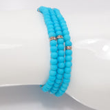 Light Blue Rose Gold Beaded Triple Wrap Bracelet