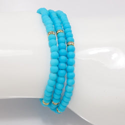 Light Blue Gold Beaded Triple Wrap Bracelet