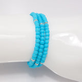 Light Blue Silver Beaded Triple Wrap Bracelet