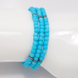 Light Blue Black Beaded Triple Wrap Bracelet