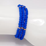 Royal Blue Rose Gold Beaded Triple Wrap Bracelet