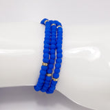 Royal Blue Gold Beaded Triple Wrap Bracelet