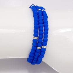 Royal Blue Silver Beaded Triple Wrap Bracelet