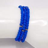 Royal Blue Black Beaded Triple Wrap Bracelet