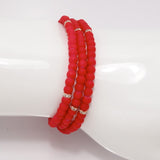 Red Rose Gold Beaded Triple Wrap Bracelet