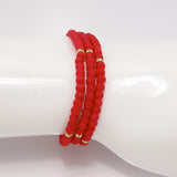 Red Gold Beaded Triple Wrap Bracelet