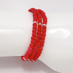 Red Silver Beaded Triple Wrap Bracelet