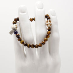 White Bone Skull Tiger Eye Men's Bracelet