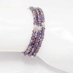 Shiny Purple Silver Crystal Triple Wrap Bracelet