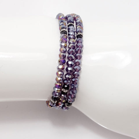 Shiny Purple Black Crystal Triple Wrap Bracelet