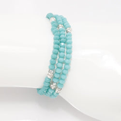 Teal Silver Crystal Triple Wrap Bracelet