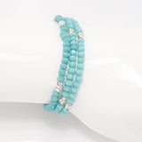 Teal Silver Crystal Triple Wrap Bracelet