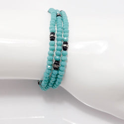 Teal Black Crystal Triple Wrap Bracelet