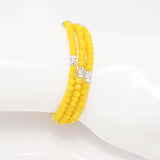 Yellow Orange Silver Crystal Triple Wrap Bracelet