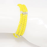 Bright Yellow Silver Crystal Triple Wrap Bracelet