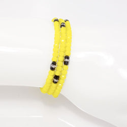 Bright Yellow Black Crystal Triple Wrap Bracelet