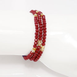 Maroon Gold Crystal Triple Wrap Bracelet