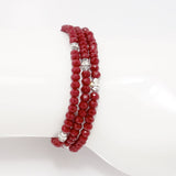 Maroon Silver Crystal Triple Wrap Bracelet