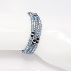 Sheer Blue Black Crystal Triple Wrap Bracelet