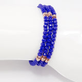 Royal Blue Rose Gold Crystal Triple Wrap Bracelet