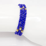 Royal Blue Gold Crystal Triple Wrap Bracelet