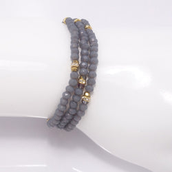 Country Grey Gold Crystal Triple Wrap Bracelet