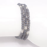 Country Grey Silver Crystal Triple Wrap Bracelet