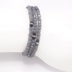 Country Grey Black Crystal Triple Wrap Bracelet