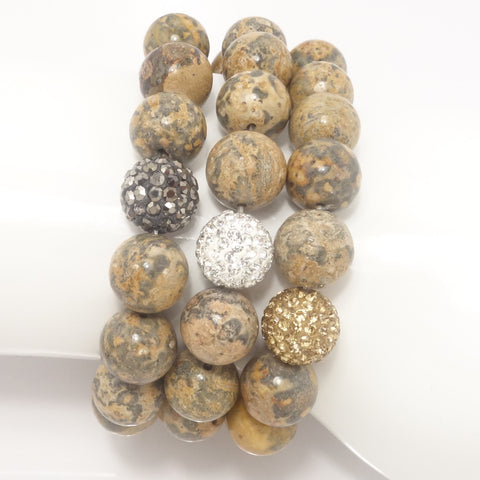 Leopard Agate/Gold/Silver/Dark Grey