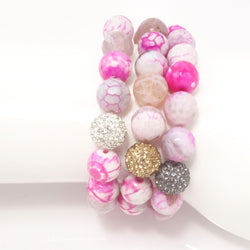 Hot Pink and White Agate/Light Grey/Gold/Silver