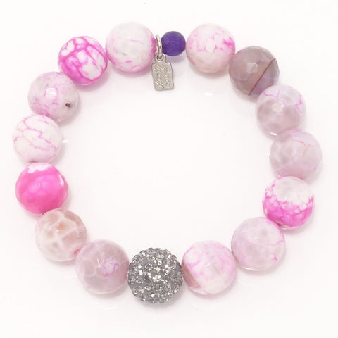 Hot Pink and White Agate/Light Grey