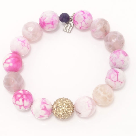 Hot Pink and White Agate/Gold