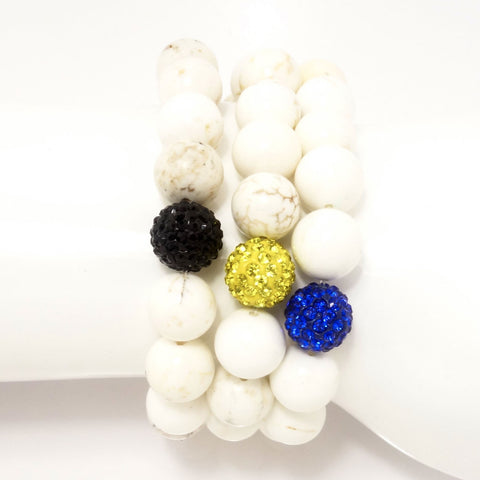 White Turquoise Royal Blue, Royal Yellow, Black