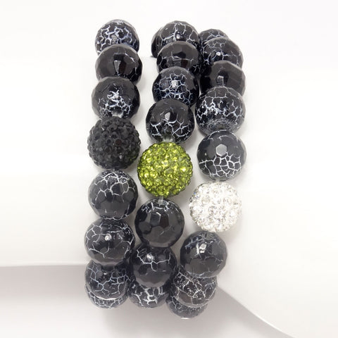 Black and White Crackled/Silver/Army Green/Black
