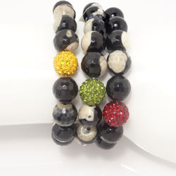 Black and Tan Agate/Red/Army Green/Mustard Yellow