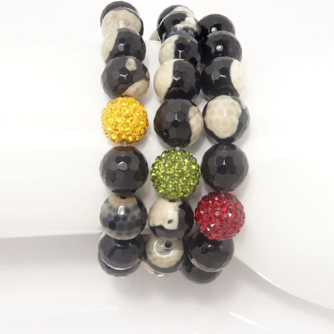 Black and Tan Agate/Red/Army Green/Mustard Yellow
