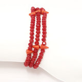 Red Spike Crystal Triple Wrap Bracelet