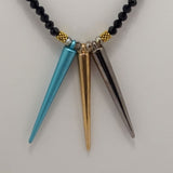 Blue Gold Gun Metal Spike Necklace