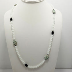 White Jade/Black and Green Gemstones