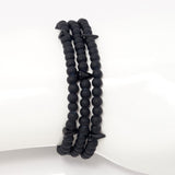 Matte Black Spike Beaded Triple Wrap Bracelet